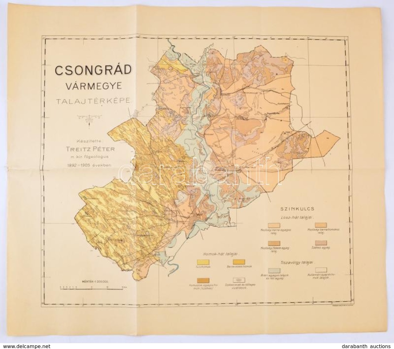 Cca 1905 Csongrád Vármegye Talajtérképe, 1:200.000, Készítette Treitz Péter M. Kir. Főgeologus 1892-1905 években, Litogr - Sonstige & Ohne Zuordnung