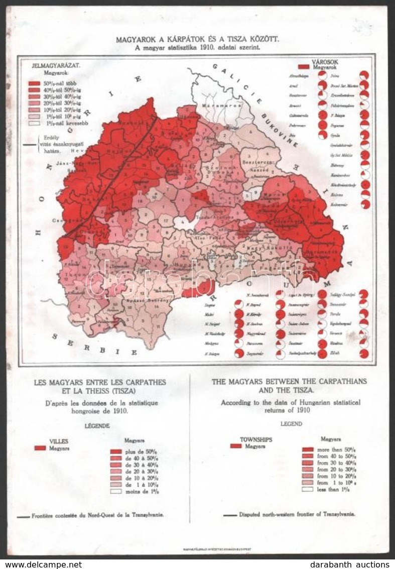 Magyarok A Kárpátok és A Tisza Között Az 1910. év Statisztikai Adatai Alapján, Kétoldalas Térkép, 31×22 Cm - Sonstige & Ohne Zuordnung
