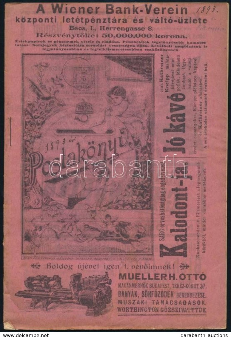 1893 Postakönyv. Bp., Pesti Könyvnyomda, Korabeli Reklámokkal, 32 P. - Ohne Zuordnung