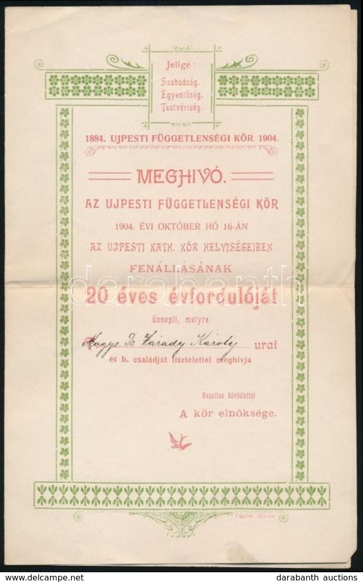1904 Az Upesti Függetlenségi Kör Meghívója - Ohne Zuordnung