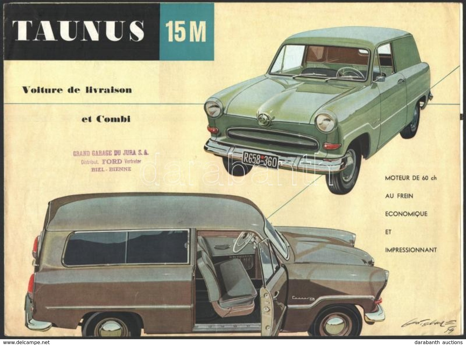 Cca 1955-1959 Ford Taunus 15 M Francia Nyelvű Személygépkocsi Prospektus, Illusztrációkkal. - Ohne Zuordnung