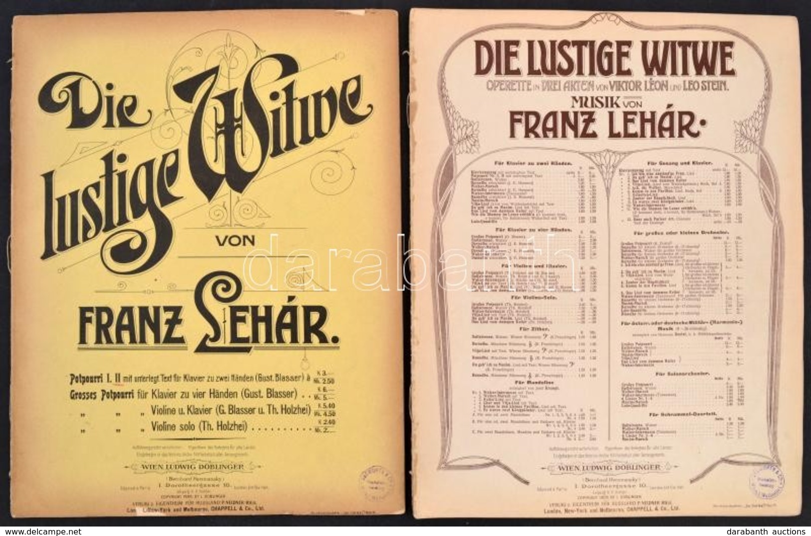 Lehár Ferenc: Die Lustige Witwe. I-II. Operette In Drei Akten Von Viktor Léon Und Leo Stein. Musik Von Franz Lehár. Wien - Sonstige & Ohne Zuordnung