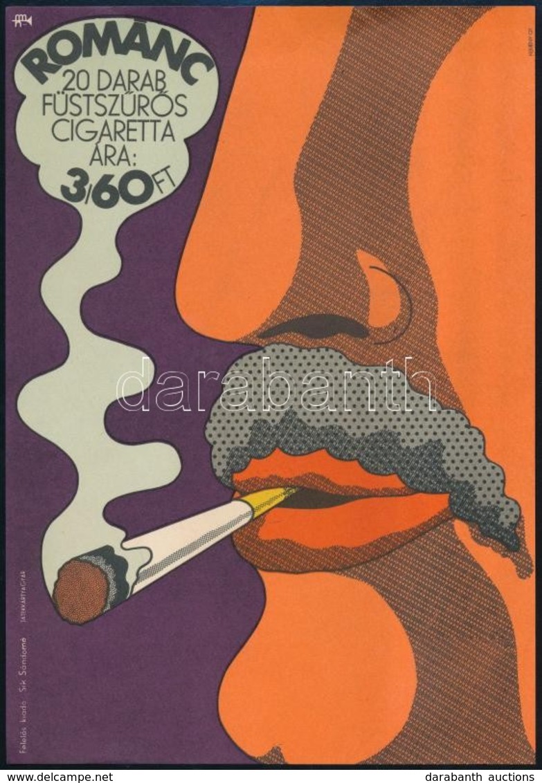1970 Románc Cigaretta - Kisplakát, Kemény György (1936-) Grafikája, 25×17,5 Cm - Sonstige & Ohne Zuordnung