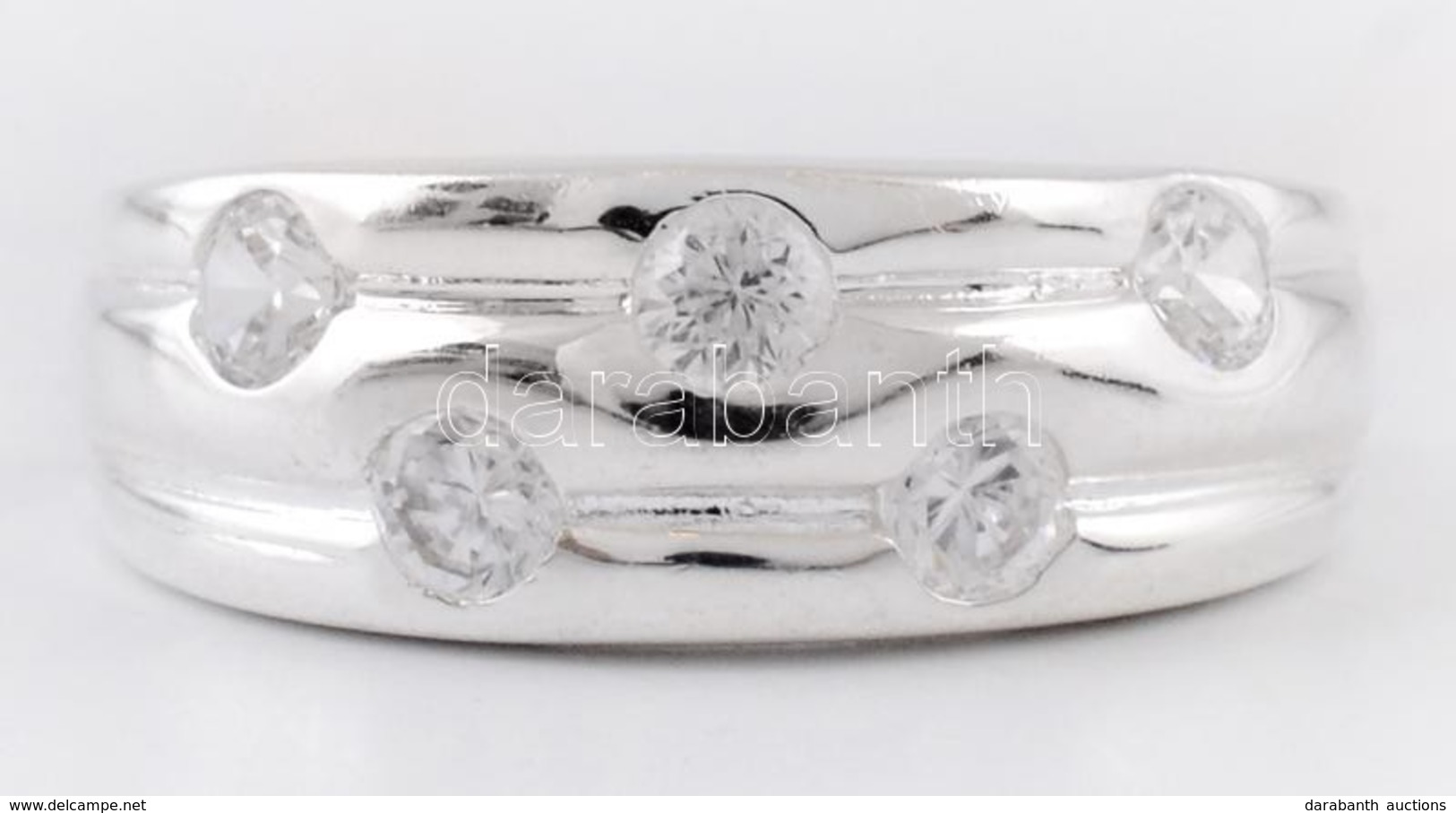 Ezüst(Ag) ötköves Bordázott Gyűrű, Jelzett, Méret: 51, Bruttó: 3,8 G - Sonstige & Ohne Zuordnung