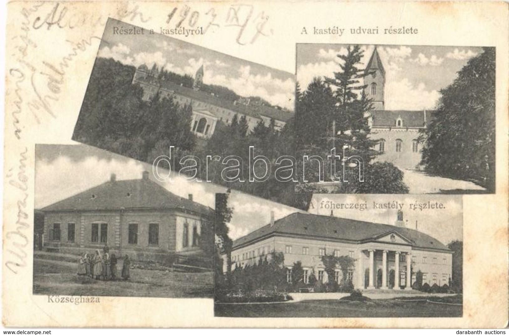 T3 1907 Alcsút (Alcsútdoboz), Habsburg Főhercegi Kastély, Udvar, Községháza. Radits Pál Kiadása (fa) - Ohne Zuordnung