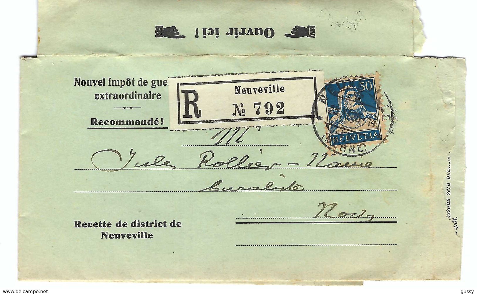 SUISSE 1924:  LSC  Rec. De Neuveville Du 25.XI.25 Pour Nods (Berne) Avec Le ZNr.160 - Cartas & Documentos