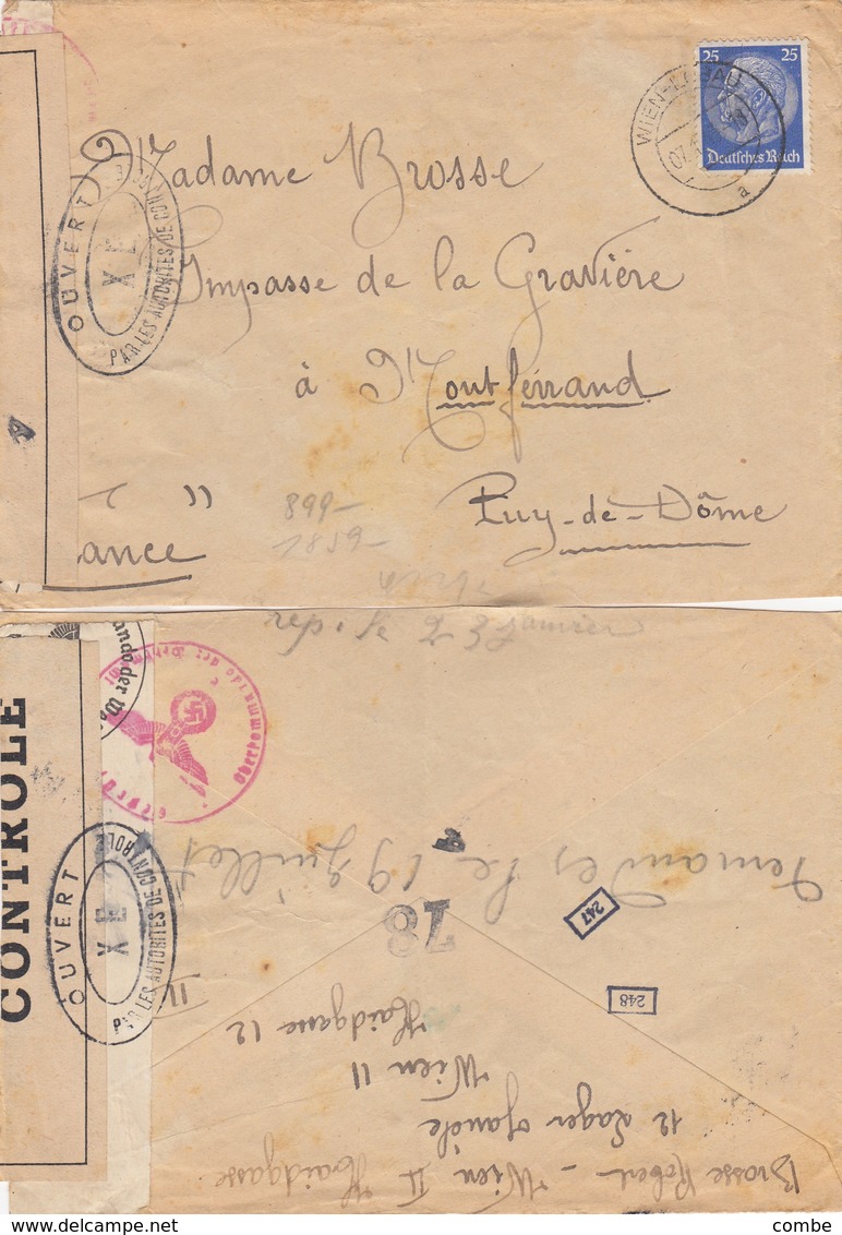 LETTRE. REICH. 7 10 43. WIEN POUR LA FRANCE. BANDE CENSURE ALLEMANDE - Brieven En Documenten