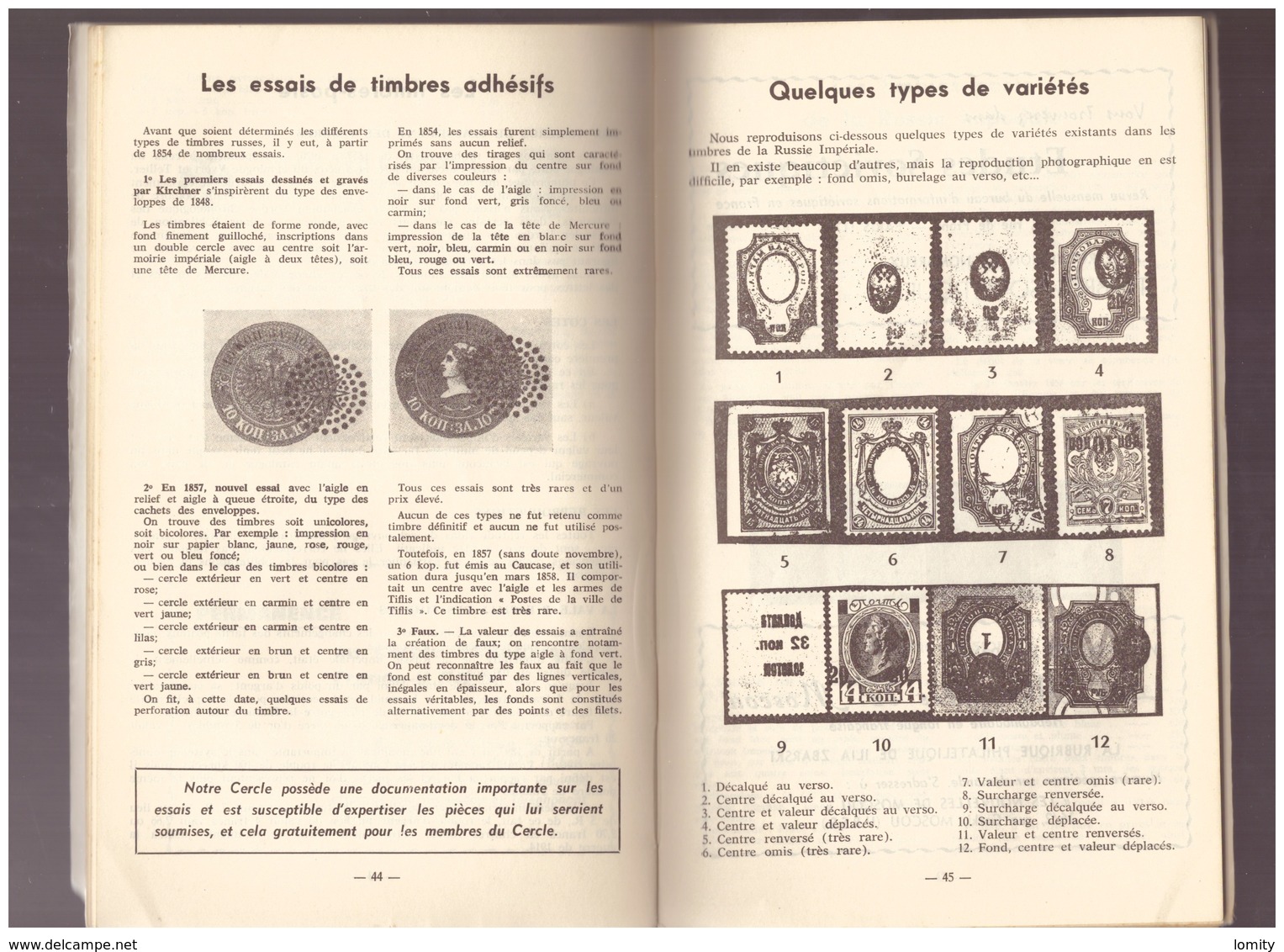 Catalogue Les Timbres Poste De La Russie Imperiale édité Par Cercle Philatélique France Russie 1964 102 Pages - France