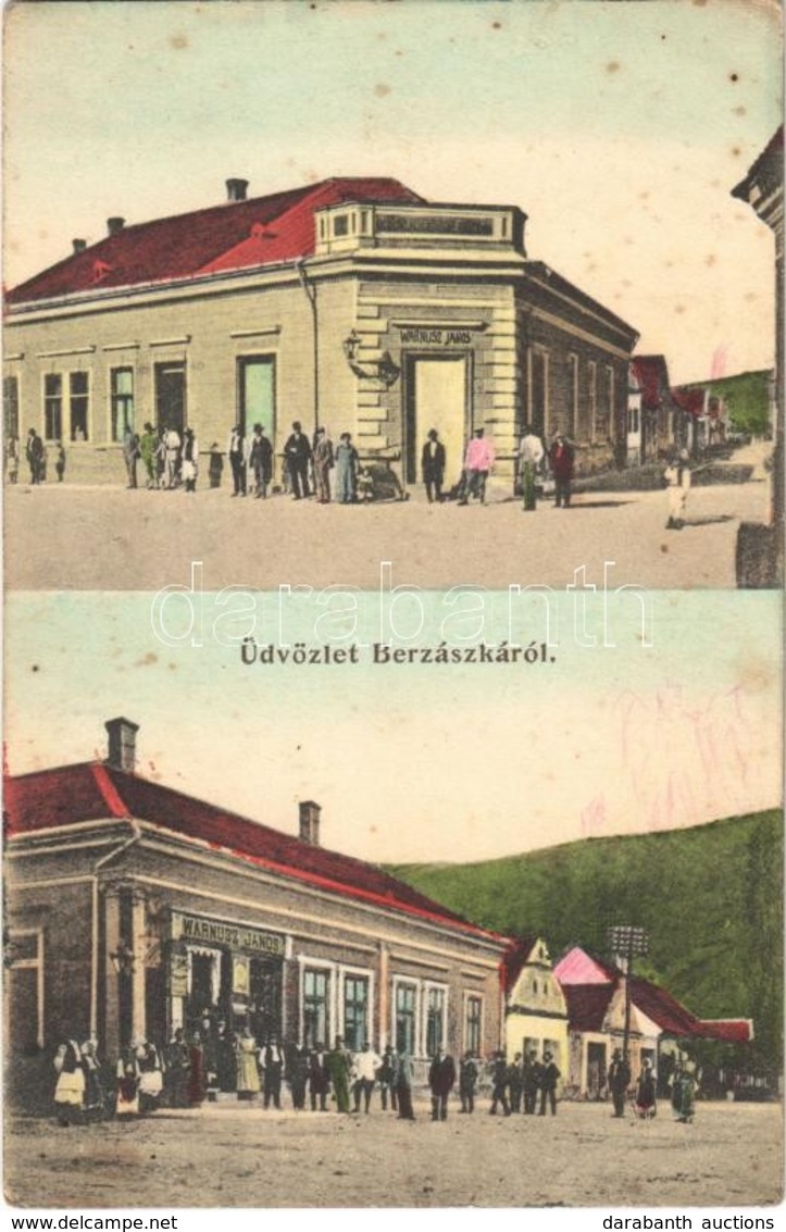 T2/T3 1917 Berszászka, Berzászka, Berzasca; Warnusz János üzletei. Kühn Fényképész Kiadása / Shops (EK) - Ohne Zuordnung