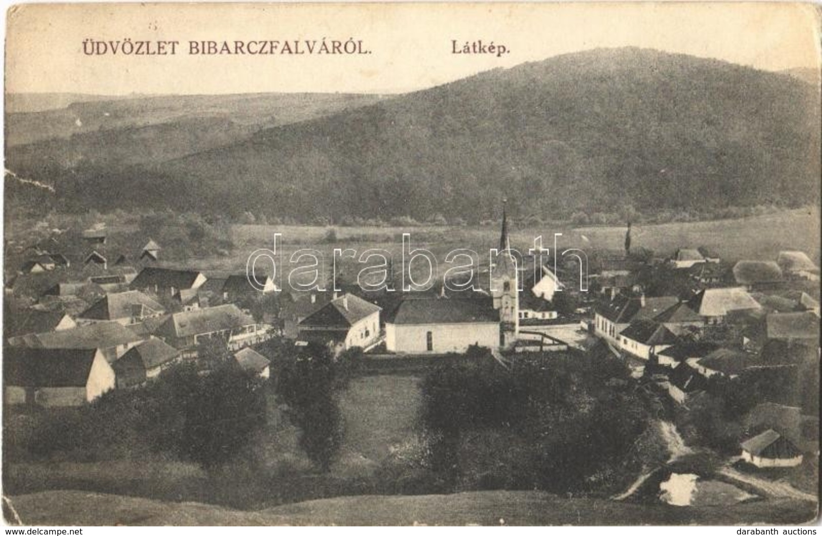 T3 1914 Bibarcfalva, Biborteni; Látkép, Templom / General View, Church (szakadás / Tear) - Ohne Zuordnung
