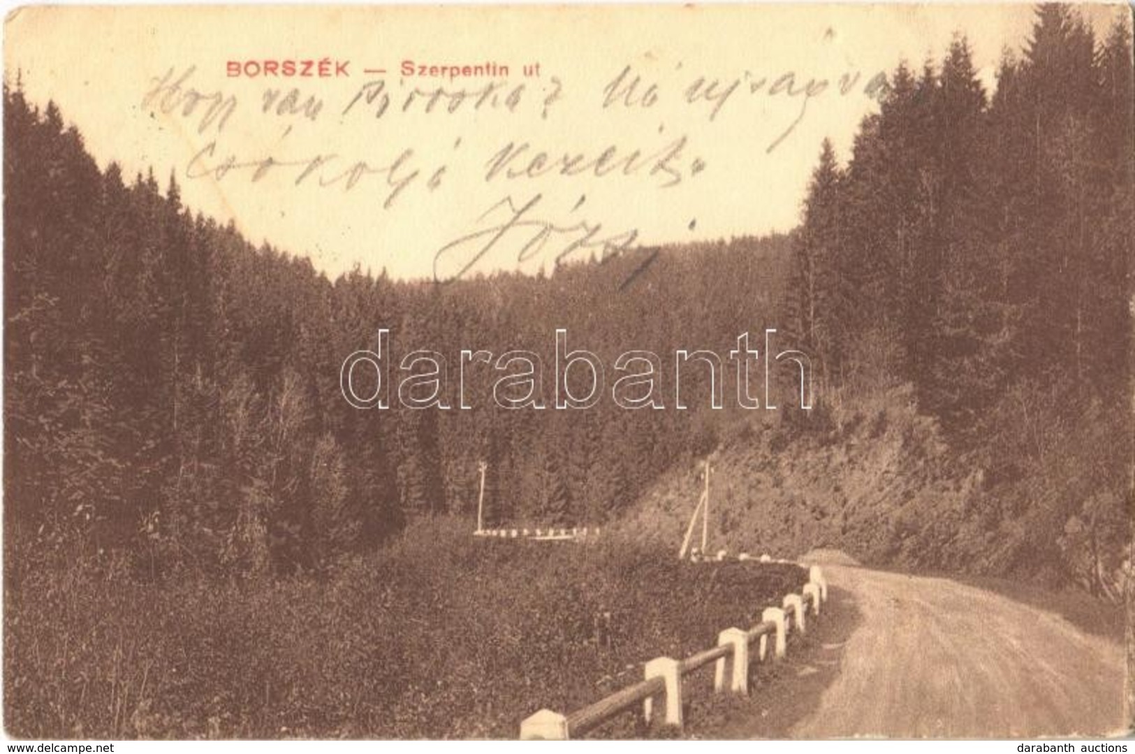 T3 1912 Borszék, Borsec; Szerpentin út. Pollatschek Gyula Kiadása / Serpentine Road (ázott Sarok / Wet Corner) - Ohne Zuordnung