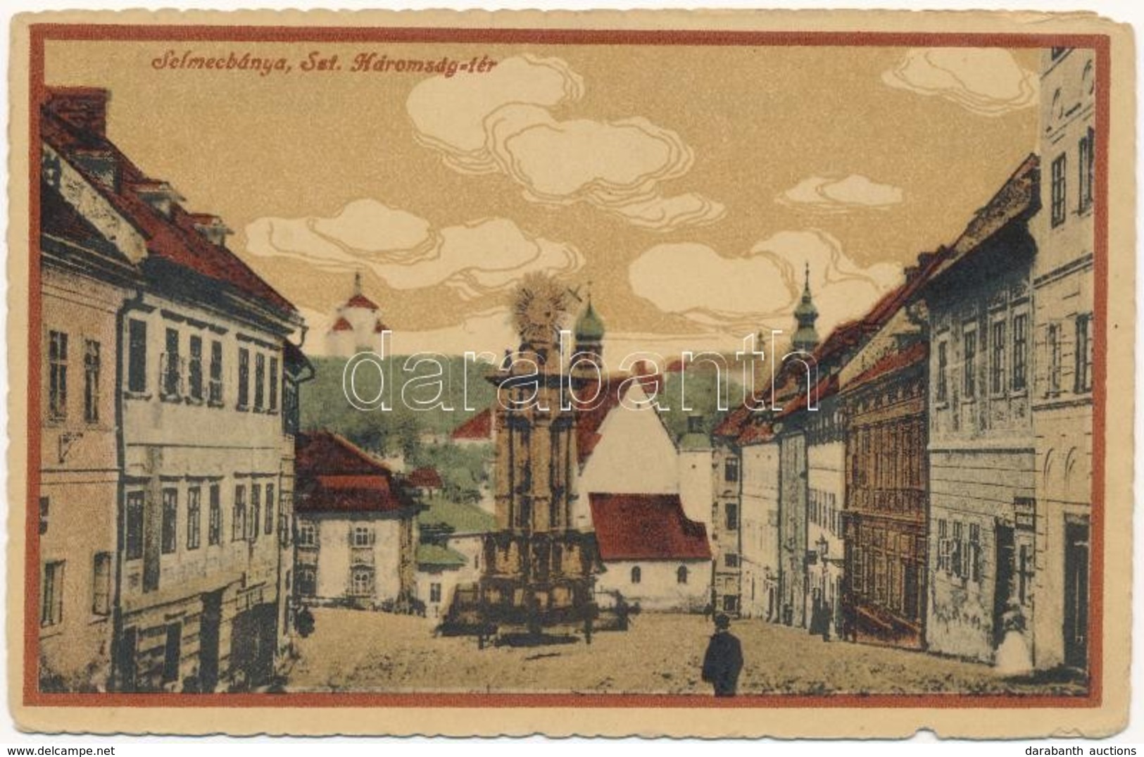 * T3 1918 Selmecbánya, Schemnitz, Banská Stiavnica; Szentháromság Tér és Szobor, üzletek. Grohmann Kiadása / Holy Trinit - Ohne Zuordnung