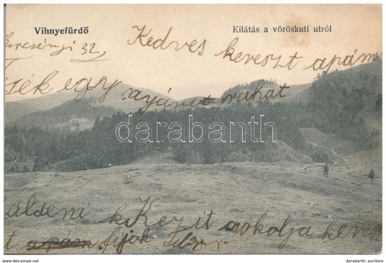 T4 1907 Vihnyefürdő, Kúpele Vyhnye; Kilátás A Vöröskúti útról / View, Road (vágott / Cut) - Ohne Zuordnung
