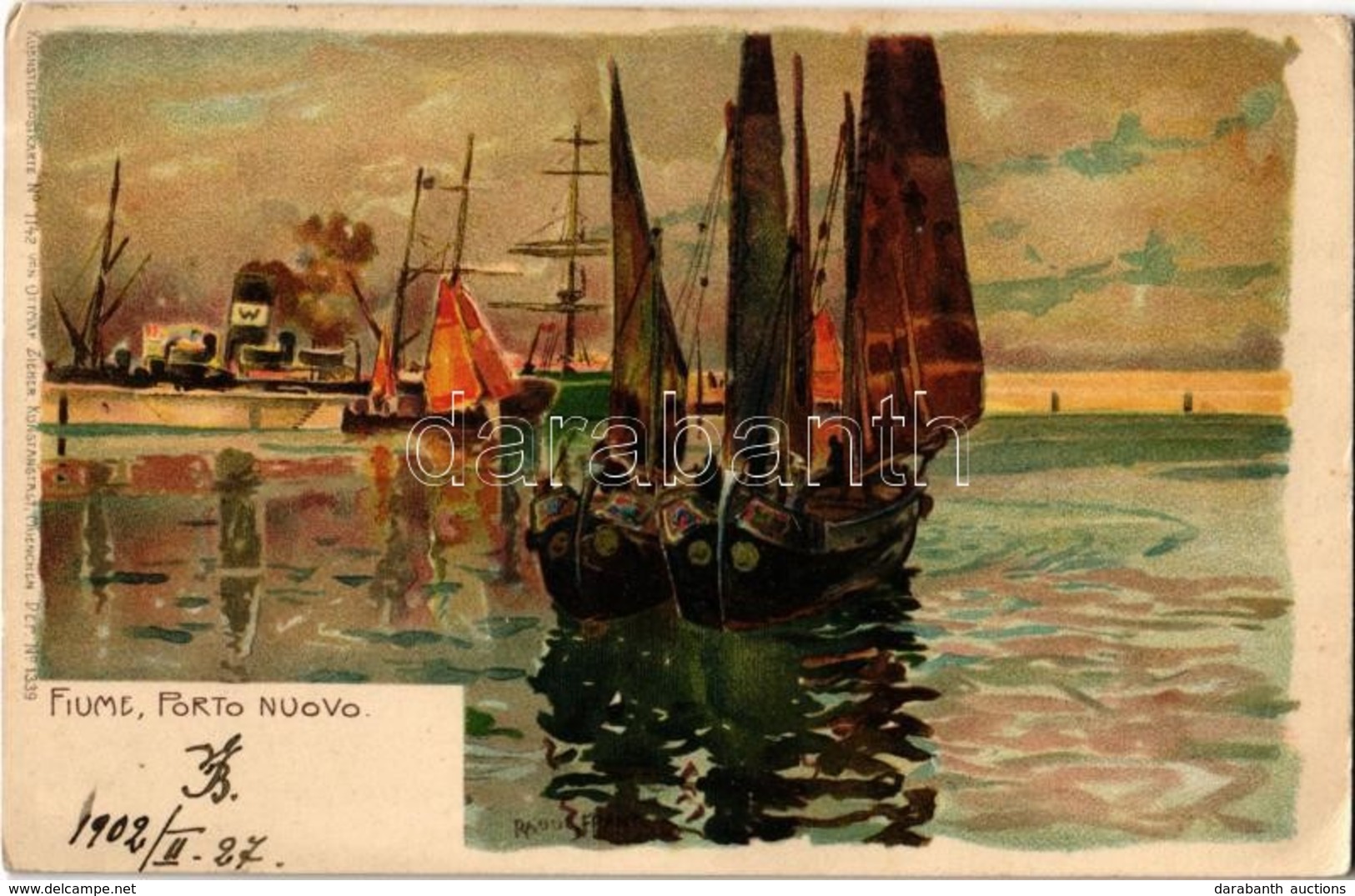 T2/T3 1902 Fiume, Rijeka; Porto Nuovo. Ottmar Zieher Künstler-Postkarte No. 1442. No. 19. Litho S: Raoul Frank (EK) - Ohne Zuordnung