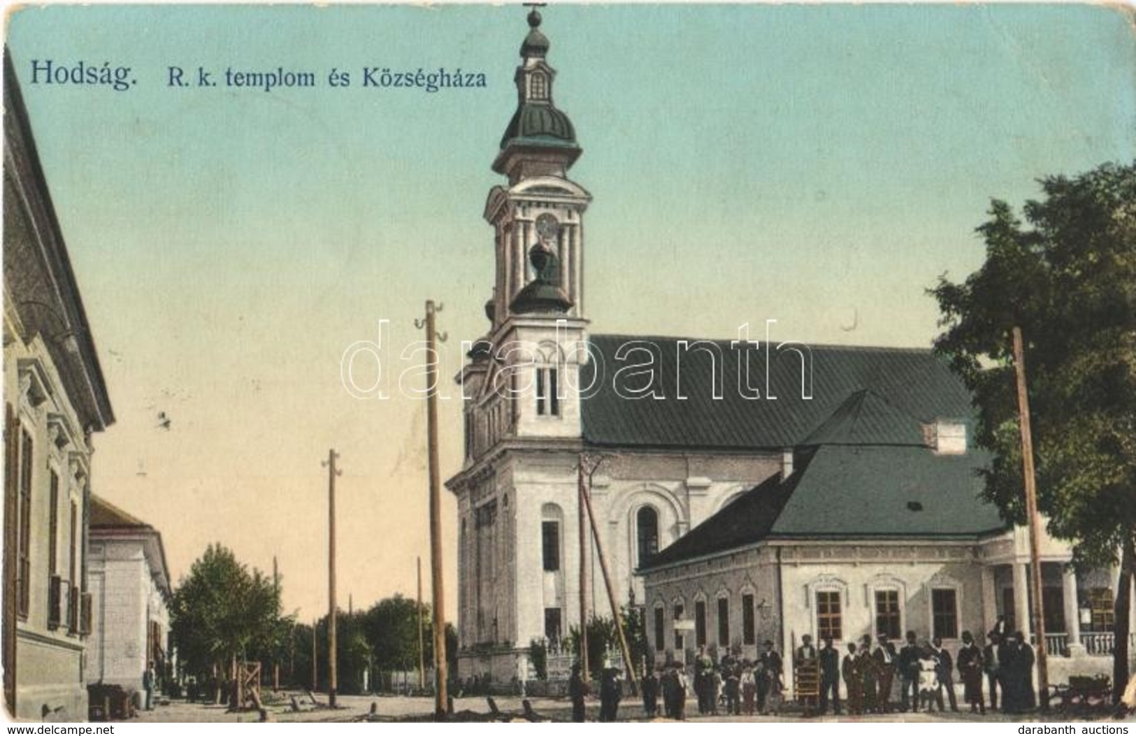 T2/T3 1910 Hódság, Odzaci; Római Katolikus Templom és Községháza. Schröder Kiadása / Catholic Church, Town Hall (EB) - Ohne Zuordnung