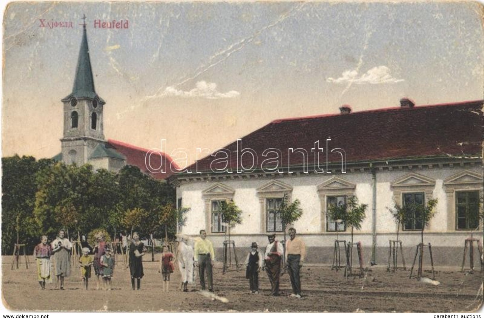 ** T3 Kistószeg, Hajfeld, Heufeld (Torontáltószeg, Nagytószeg, Novi Kozarci); Fő Utca, Templom. Adam Johann Kiadása. Ate - Ohne Zuordnung