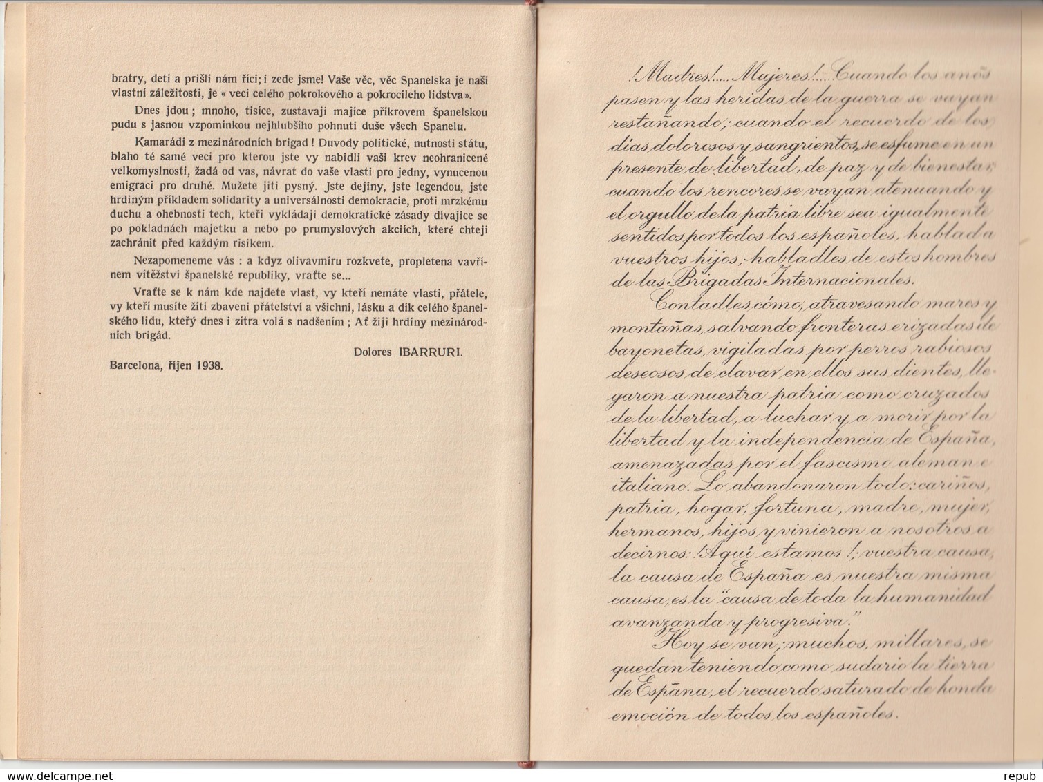 Guerre D'Espagne Plaquette émisse En L'honneur Des Brigades Internationales Texte Et Dédicace De Dolorès Ibarruri - Historische Dokumente