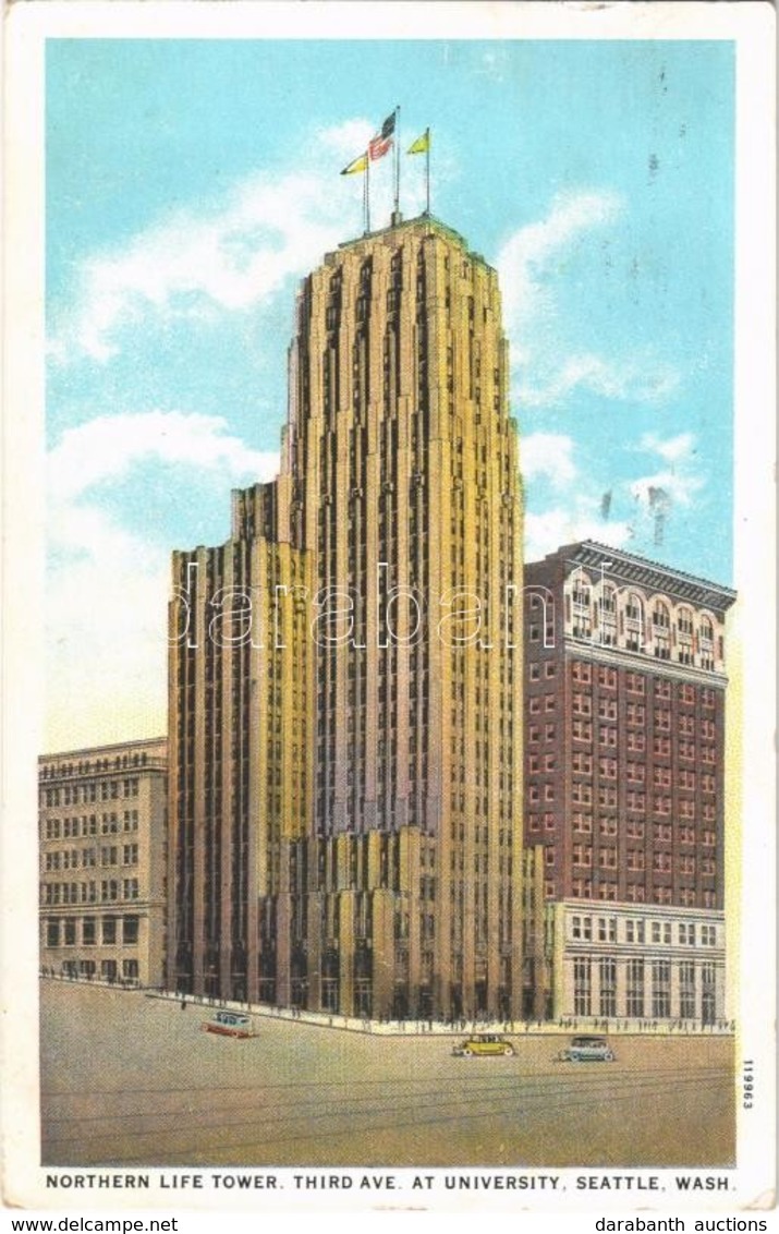 T2 1932 Seattle, Washington; Northern Life Tower,Tthird Avenue At University, Automobiles - Ohne Zuordnung