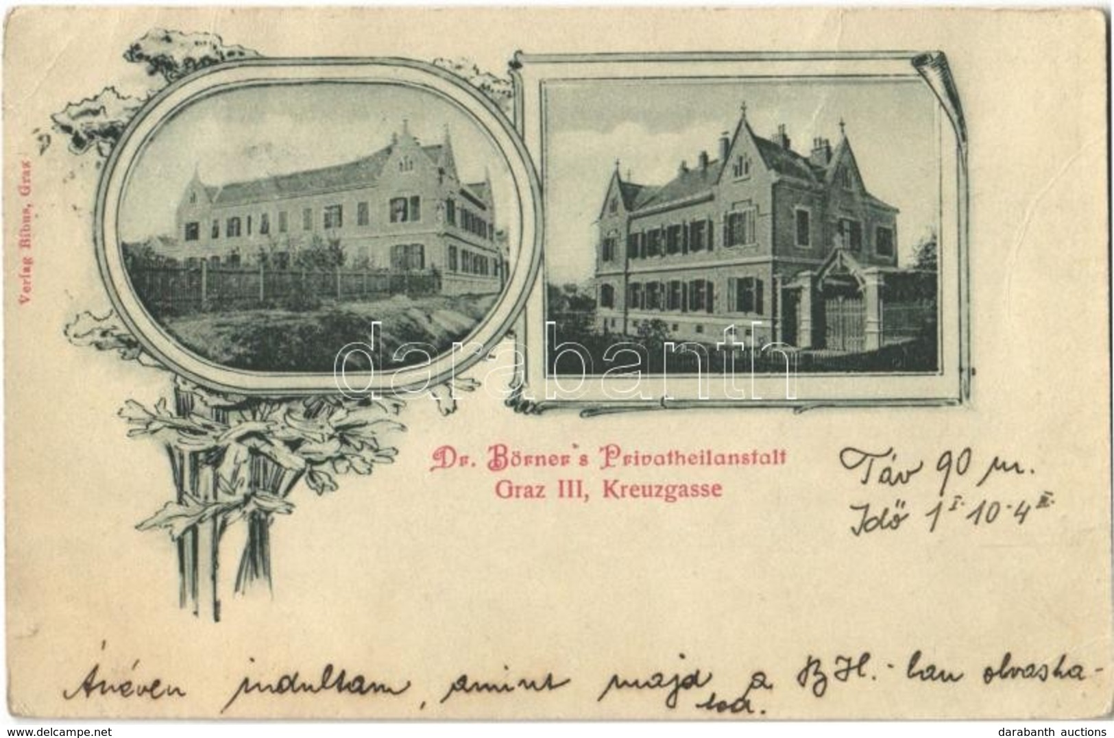 * T2/T3 Graz, Kreuzgasse, Dr. Börner's Privatheilanstalt / Spa Sanatorium. Art Nouveau, Floral (Rb) - Ohne Zuordnung