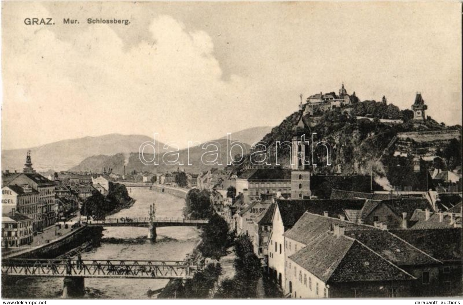 T2 1907 Graz, Mur, Schlossberg / Castle Hill, Bridge, Hotel. L. Strohschneider No. 563. - Ohne Zuordnung