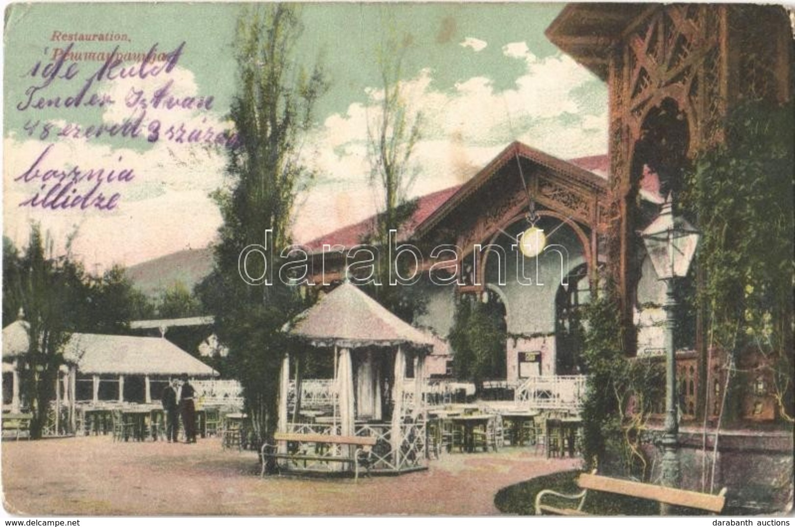 * T2/T3 1909 Ilidza, Ilidze; Restauration. Verlag Josef Tabory / Restaurant, Garden (Rb) - Ohne Zuordnung