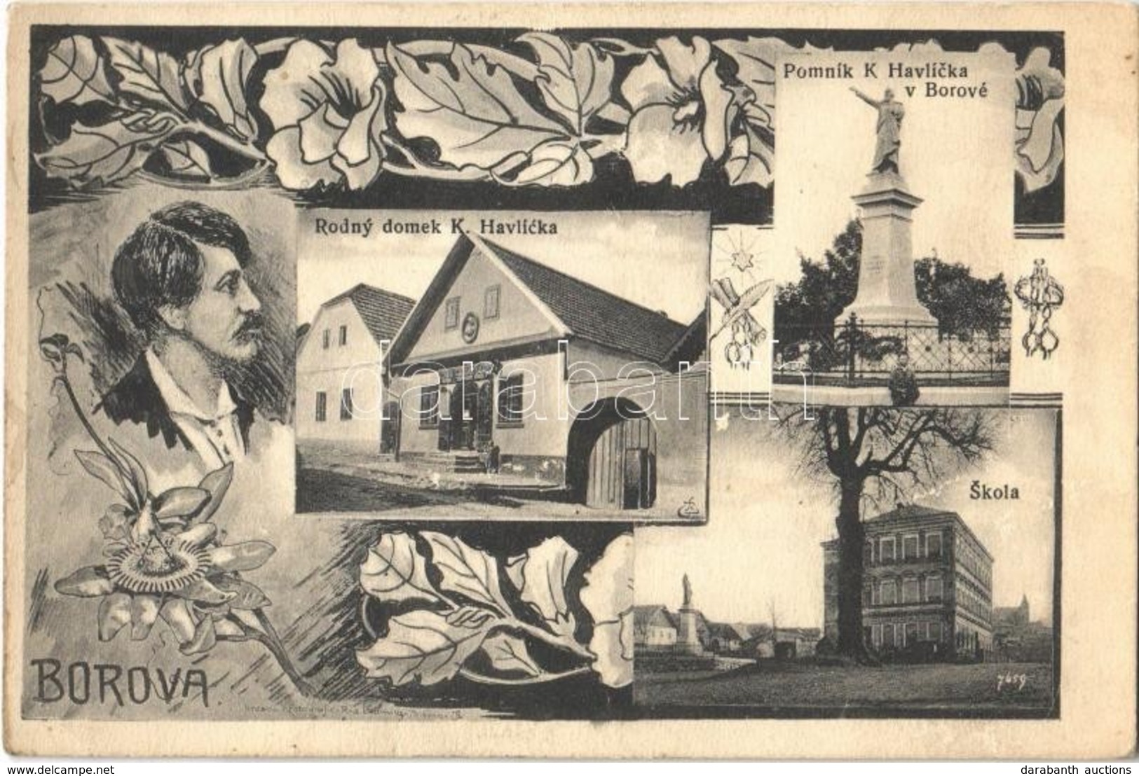 * T2/T3 Borová, Rodny Domek K. Havlícka, Skola, Pomník K. Havlícka V Borové / Birth House, School, Statue. Art Nouveau,  - Ohne Zuordnung