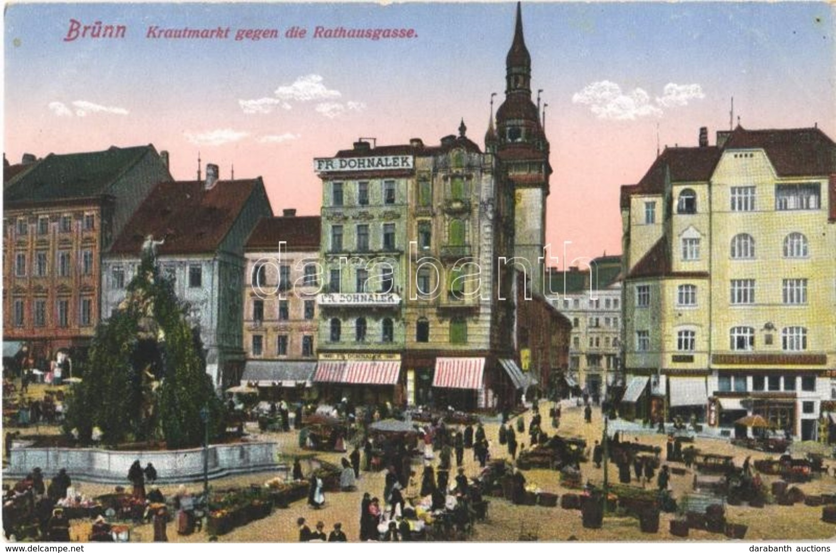 * T1/T2 Brno, Brünn, Krautmarkt Gegen Die Rathausgasse / Street View, Market + "K.u.K. Bahnhofkommando In Brünn" - Ohne Zuordnung