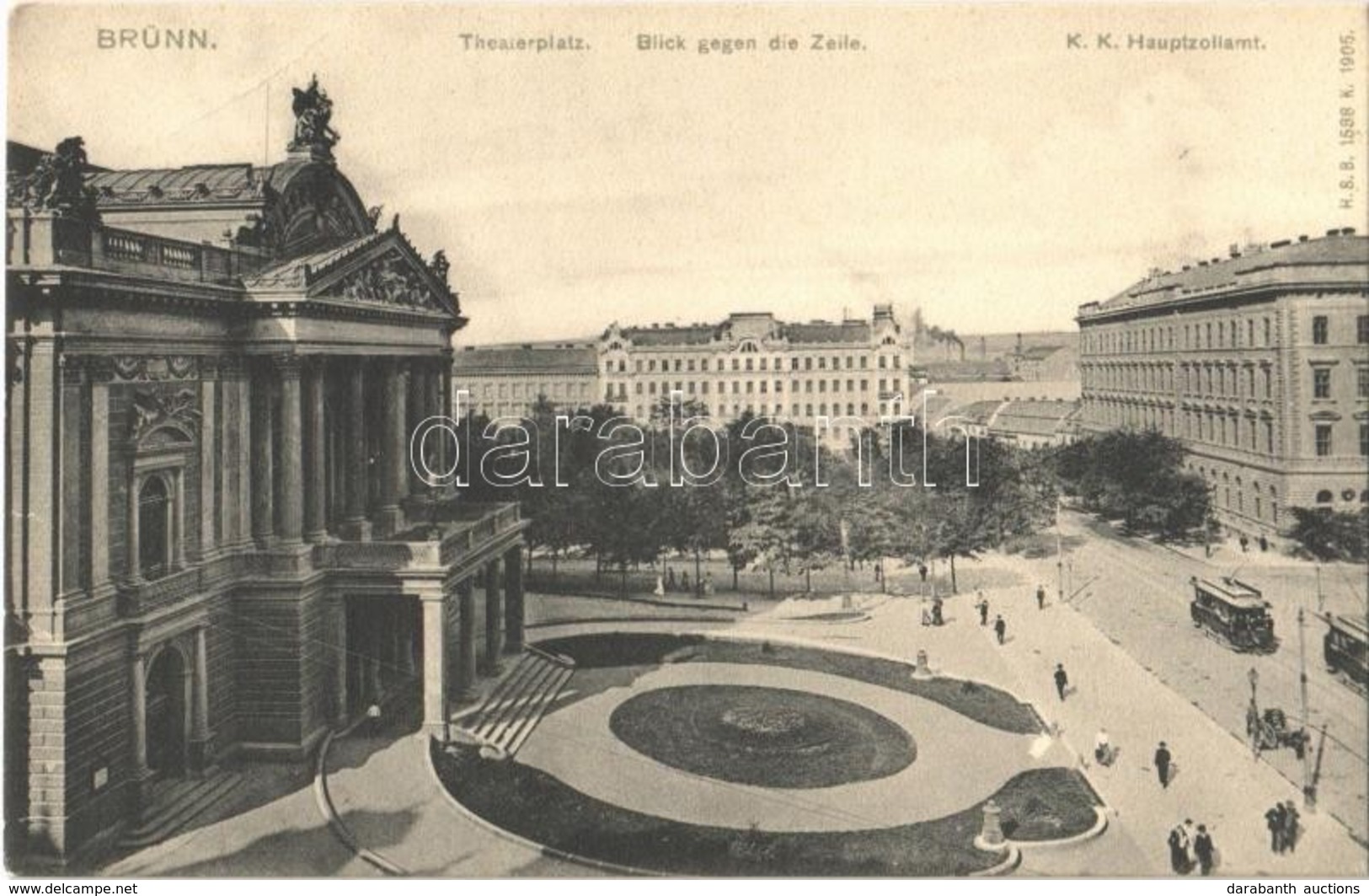 ** T1/T2 Brno, Brünn; Theaterplatz, K.k. Hauptzollamt / Theatre Square, Main Customs Office, Trams - Ohne Zuordnung