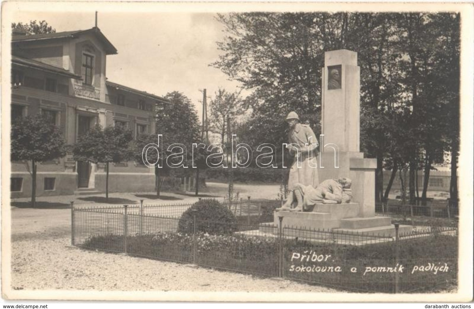 T2 Príbor, Freiberg In Mähren; Sokolovna A Pomník Padlych / Sokol House, Monument - Ohne Zuordnung