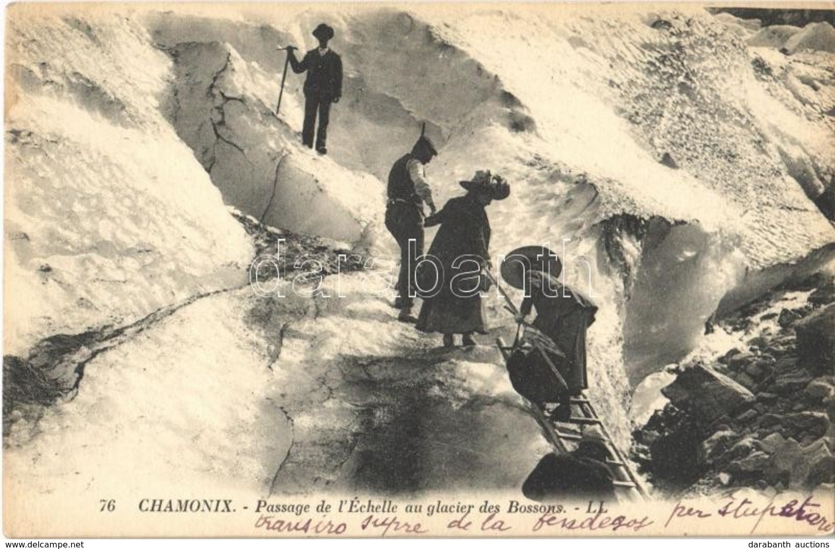 * T2 1923 Chamonix, Passage De L'Échelle Au Glacier Des Bossons / Mountain Climbers - Ohne Zuordnung