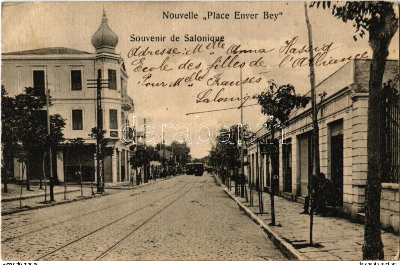 T2/T3 1909 Thessaloniki, Saloniki, Salonique; Place Enver Bey / Square, Trams. Editeurs: Matarasso Saragoussi & Rousso - Ohne Zuordnung