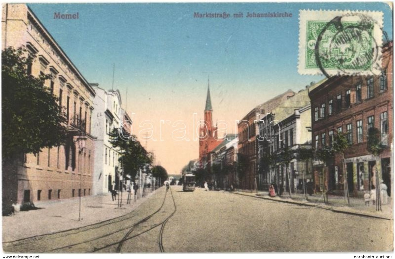 ** T2 Klaipeda, Memel; Marktstrasse Mit Johanniskirche / Street, Church, Shops, Tram. TCV Card - Ohne Zuordnung