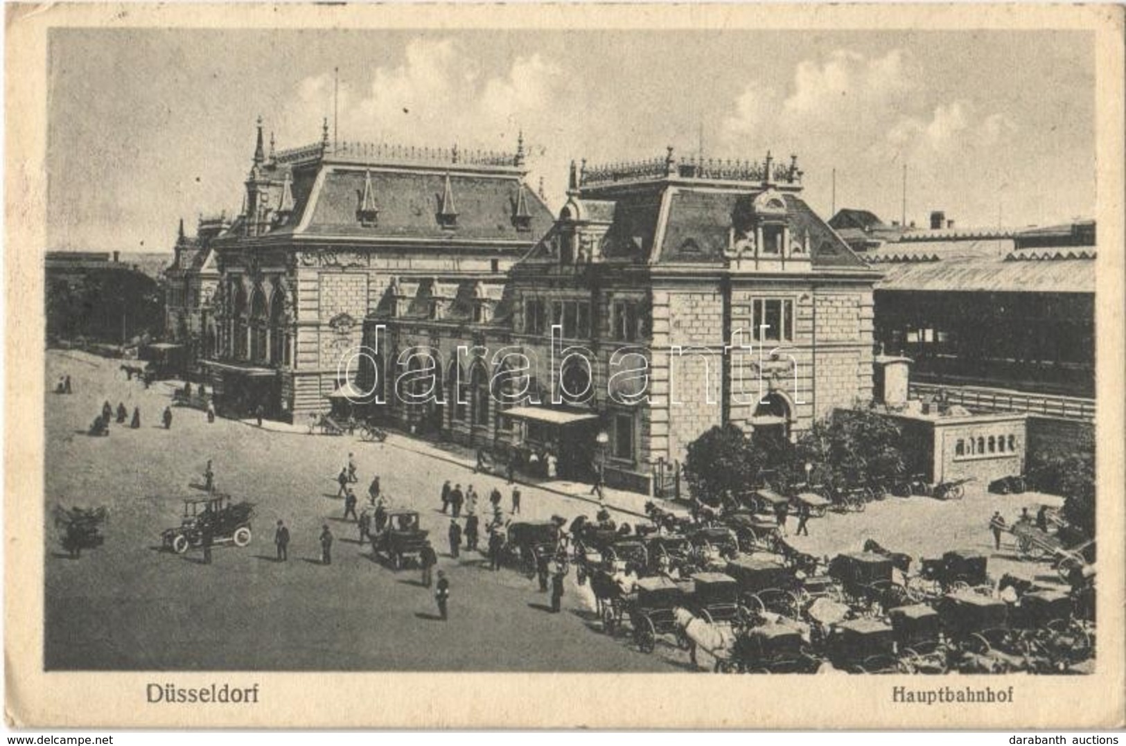 T2/T3 1923 Düsseldorf, Hauptbahnhof / Railway Station, Automobile, Horse-drawn Carriages (EK) - Ohne Zuordnung