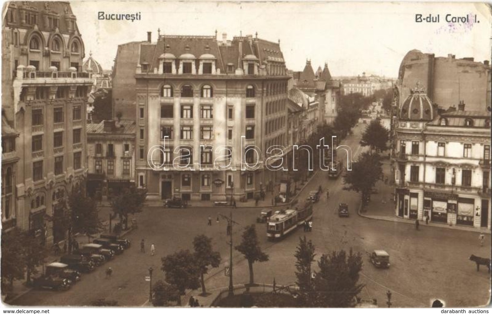 * T3 1932 Bucharest, Bukarest, B-dul Carol I. / Street View, Tram, Automobile (EK) - Ohne Zuordnung