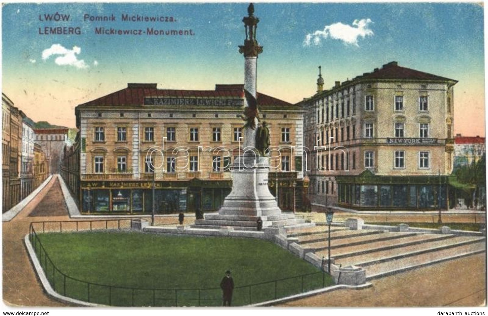 T2/T3 Lviv, Lwów, Lemberg; Pomnik Mickiewicza, Kazimierz Lewicki, New York / Monument, Shops (EK) - Ohne Zuordnung