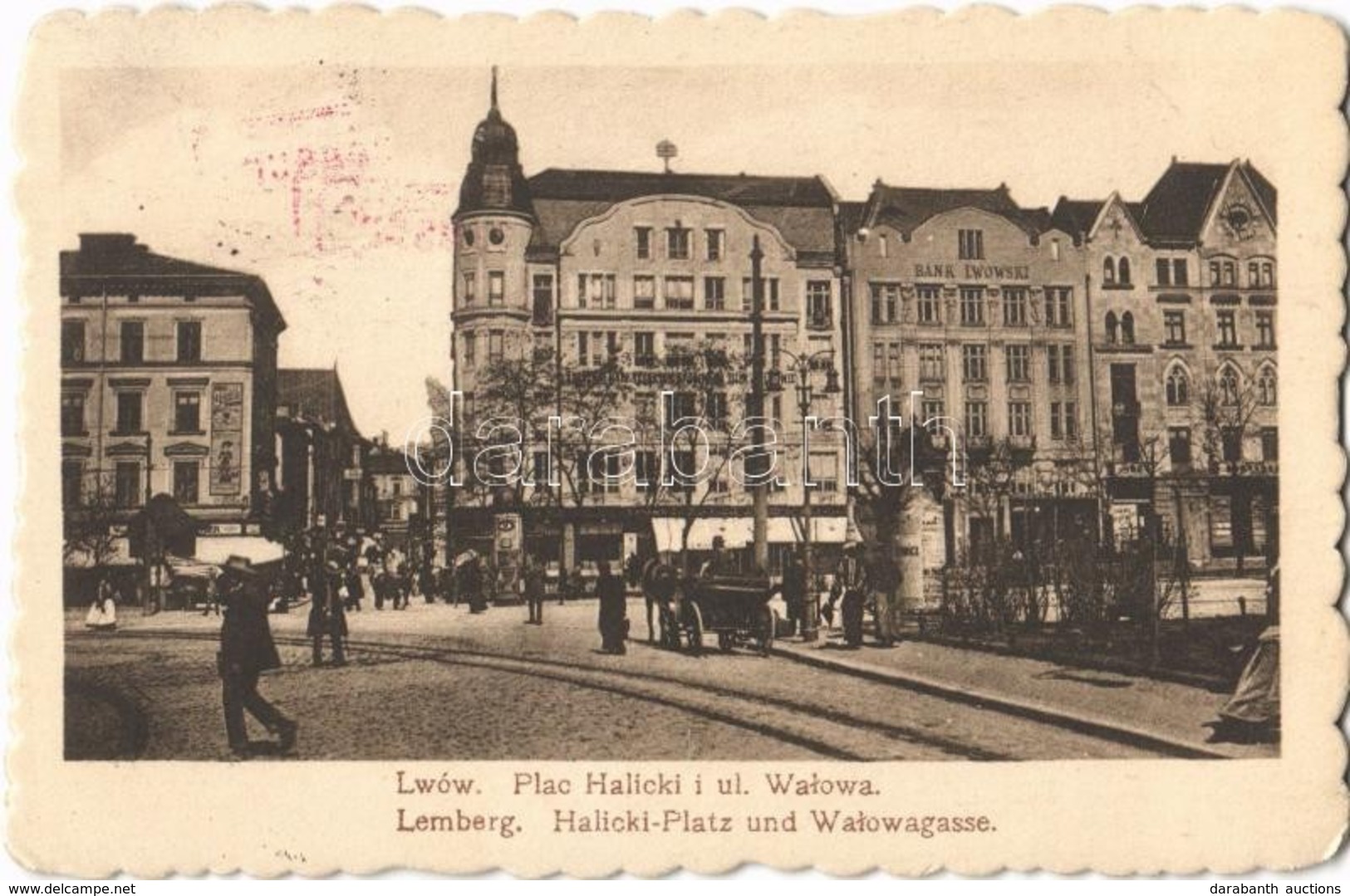 T1/T2 1916 Lviv, Lwów, Lemberg, Halicki-Platz Und Walowagasse / Street View, Bank Lwowski + K.u.K. Cancellation - Sin Clasificación
