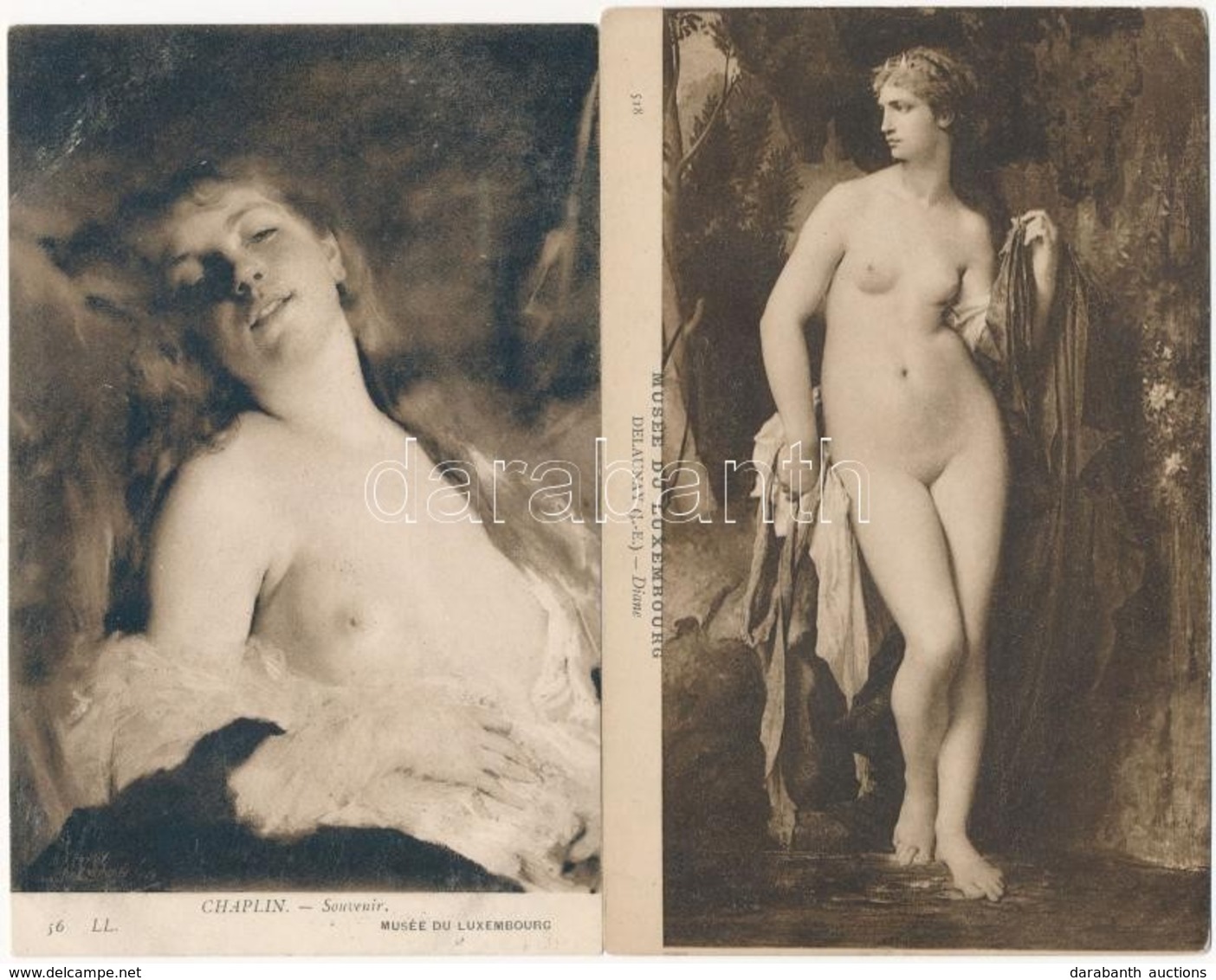 ** 2 Db Régi Erotikus Lap / 2 Pre-1945 Erotic Nude Lady Motive Cards; Musée Du Luxembourg - Ohne Zuordnung