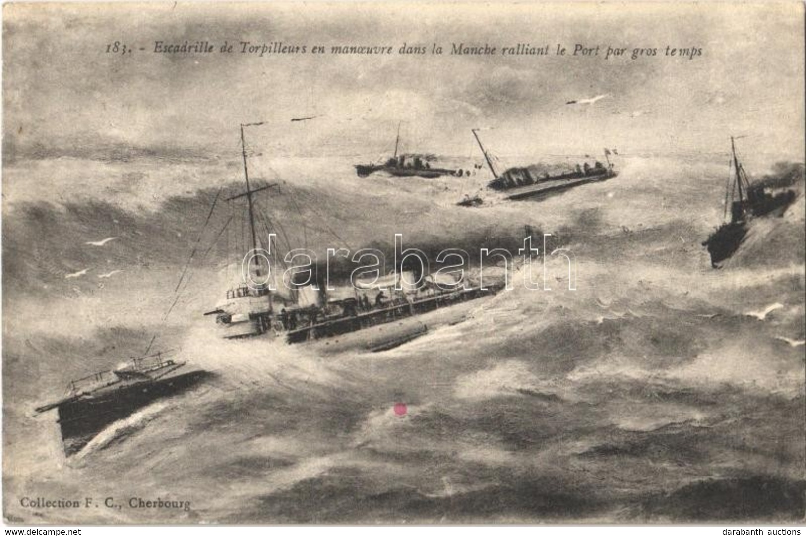 T2 Escadrille De Torpilleurs En Manoeuvre Dans La Manche Ralliant Le Port Par Gros Temps / Squadron Of Torpedo Boats Man - Ohne Zuordnung