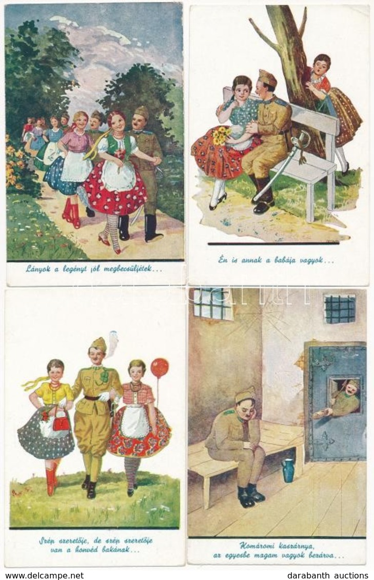 ** 4 Db RÉGI Magyar Humoros Katonai Művész Képeslap / 4 Pre-1945 Humorous Military Graphic Art Postcards - Sin Clasificación