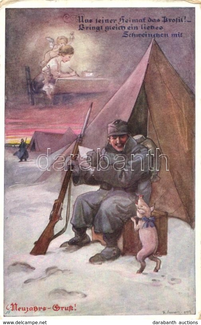 T2/T3 WWI Military New Year Greeting Card, Pig (EK) - Sin Clasificación
