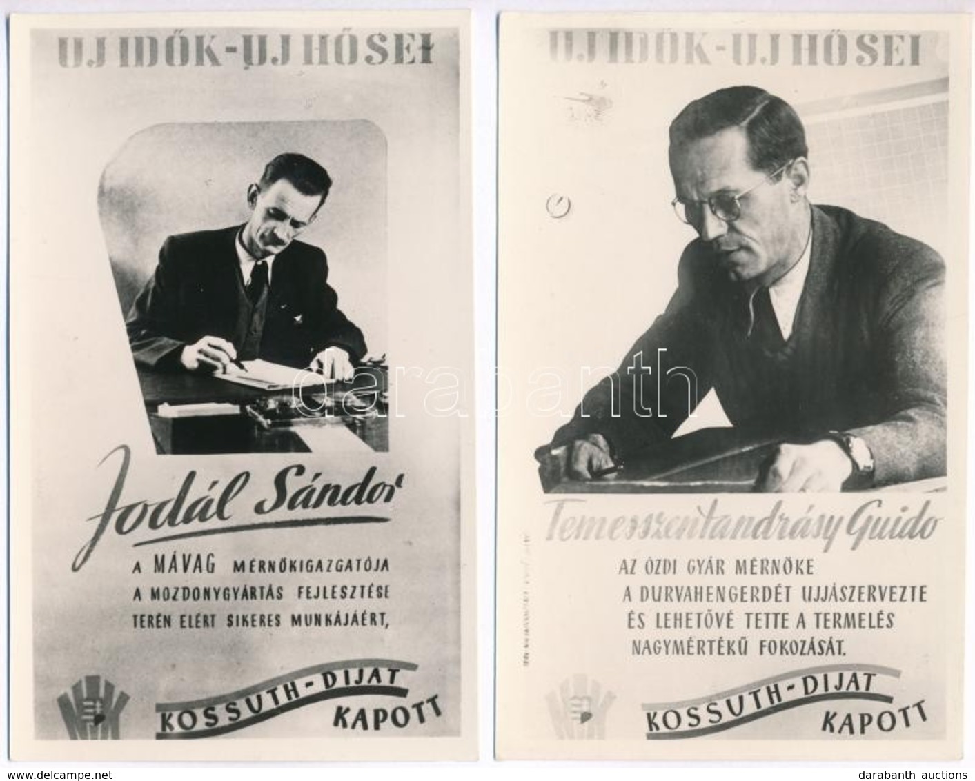 ** 1948 Új Idők új Hősei: Kossuth-díjas Jodál Sándor és Temesszentandrásy Guido - 2 Db Modern Lap / 2 Modern Postcards - Ohne Zuordnung