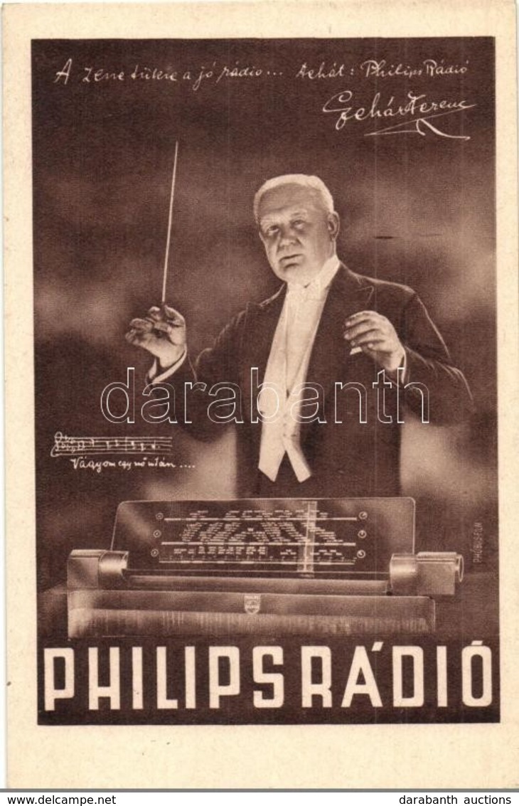 ** T1 Philips Rádió Reklámlapja Karmesterrel / Philips Radio Advertisement Postcard With Conductor - Sin Clasificación