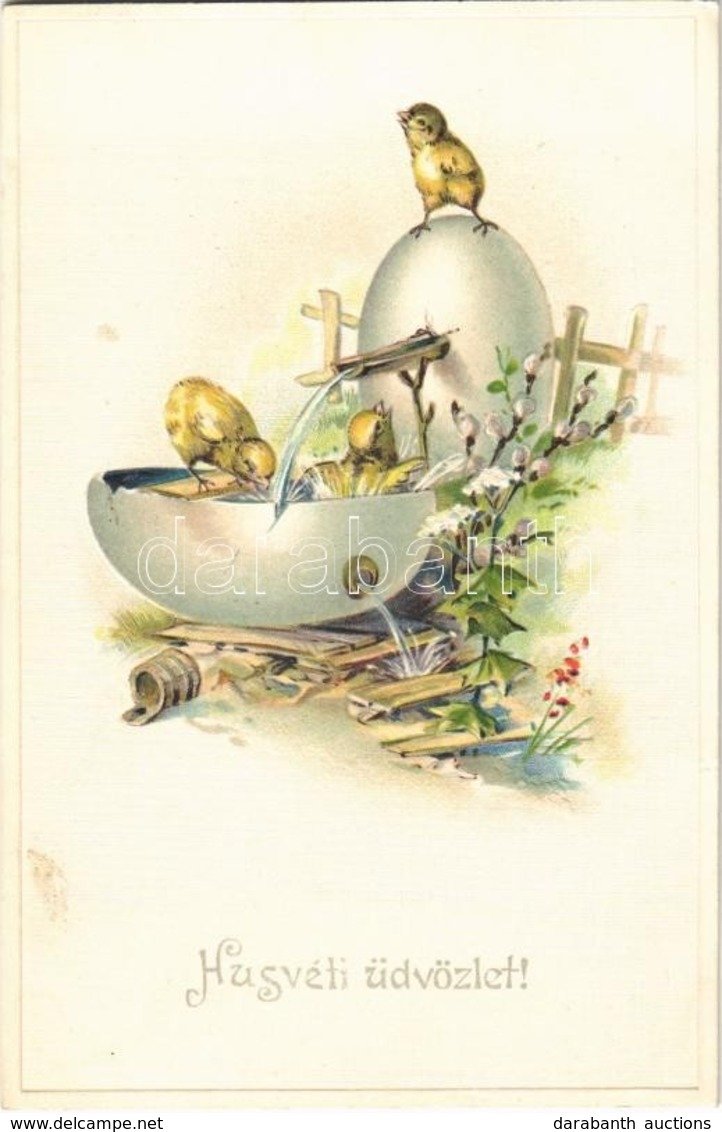 T2/T3 Húsvéti üdvözlet / Easter Greeting, Chicken In Egg Pool. Emb. Litho - Ohne Zuordnung