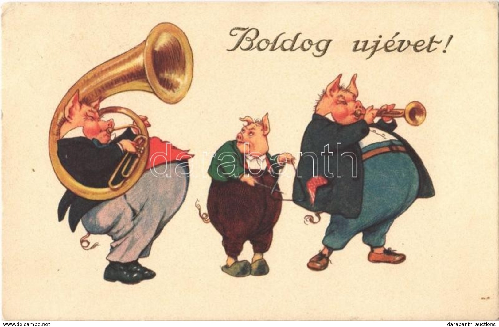 T2 1928 Boldog újévet! Malac Zenekar / New Year Greeting, Pig Music Band. L.P. 1540/1. - Ohne Zuordnung