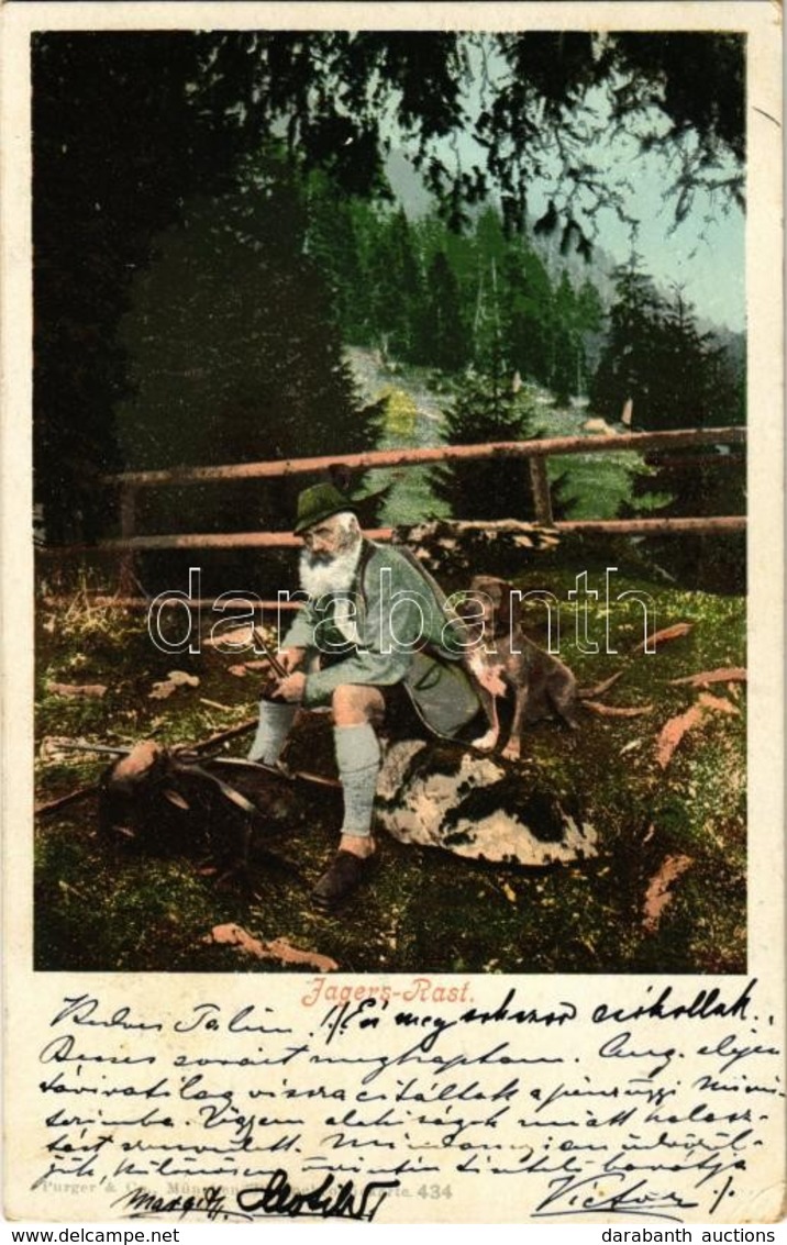 T2/T3 1900 Jagers-Rast / Hunter's Rest, Dog, Rifles. Purger & Co. Photochromiekarte 434. (EK) - Ohne Zuordnung
