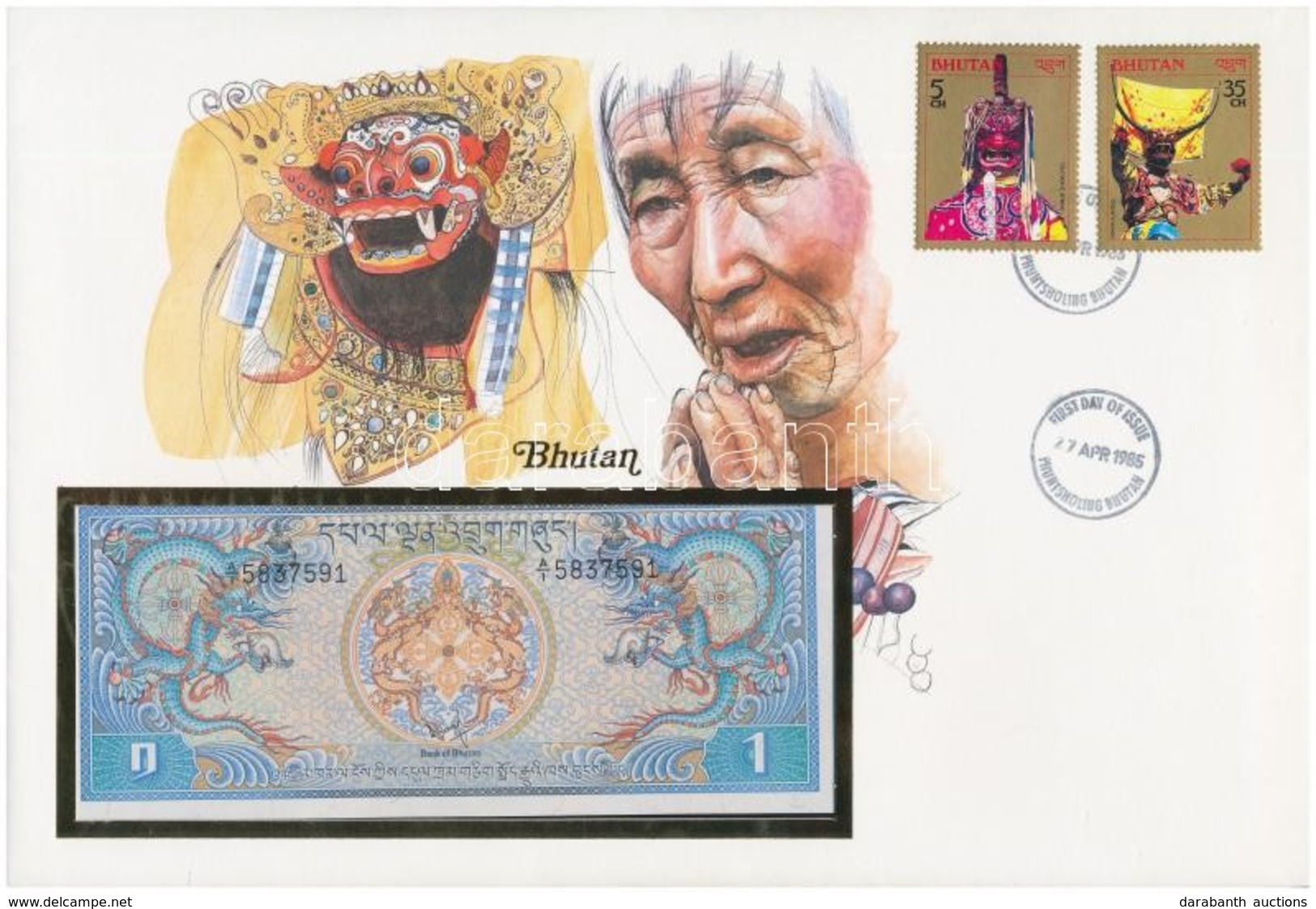 Bhutan 1N ~1981. Felbélyegzett Borítékban, Bélyegzéssel T:1 Bhutan ~1981. 1 Ngultrum In Envelope With Stamp And Cancella - Sin Clasificación