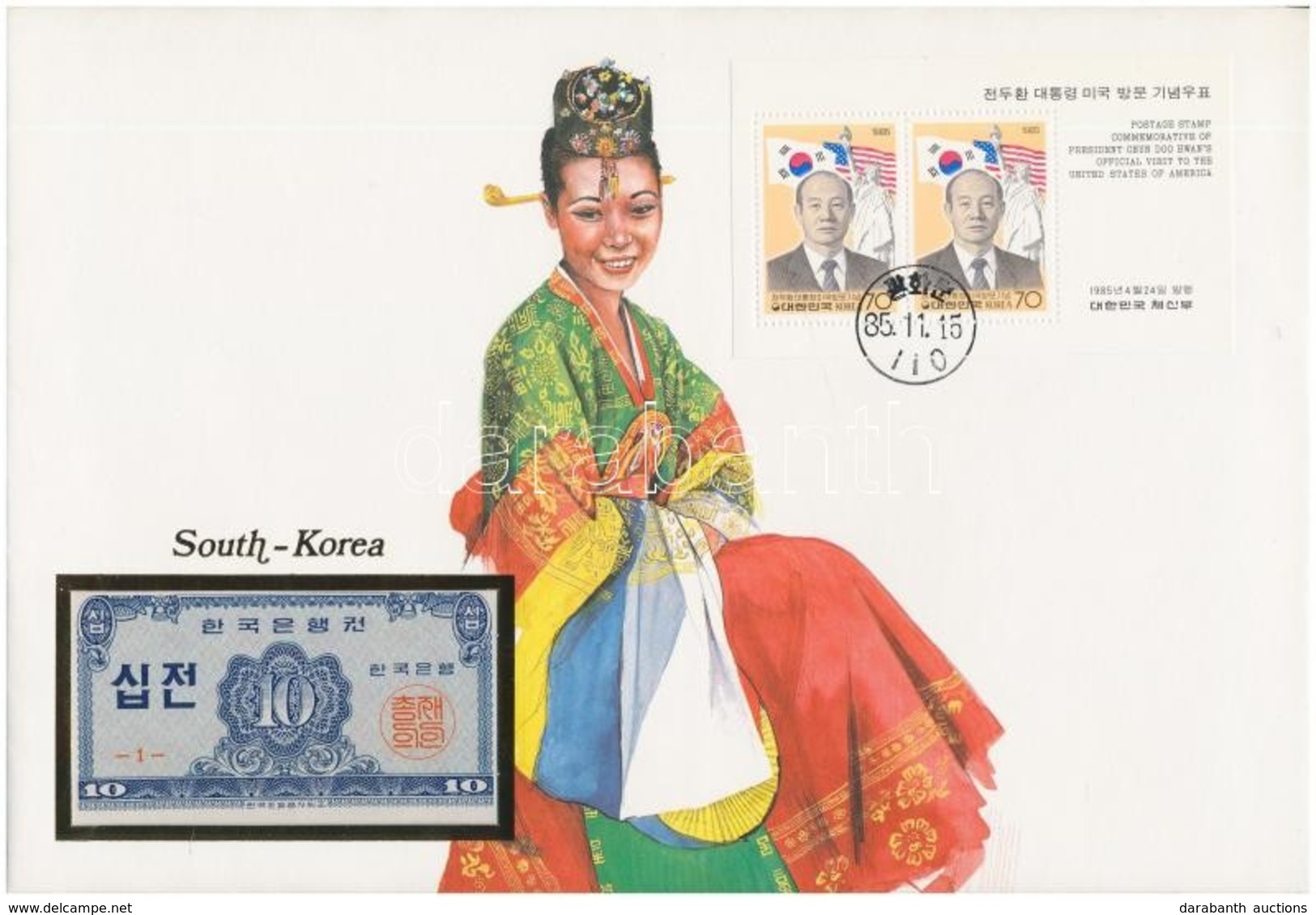 Dél-Korea 1962. 10J Felbélyegzett Borítékban, Bélyegzéssel T:I  South Korea 1962. 10 Jeon In Envelope With Stamp And Can - Sin Clasificación