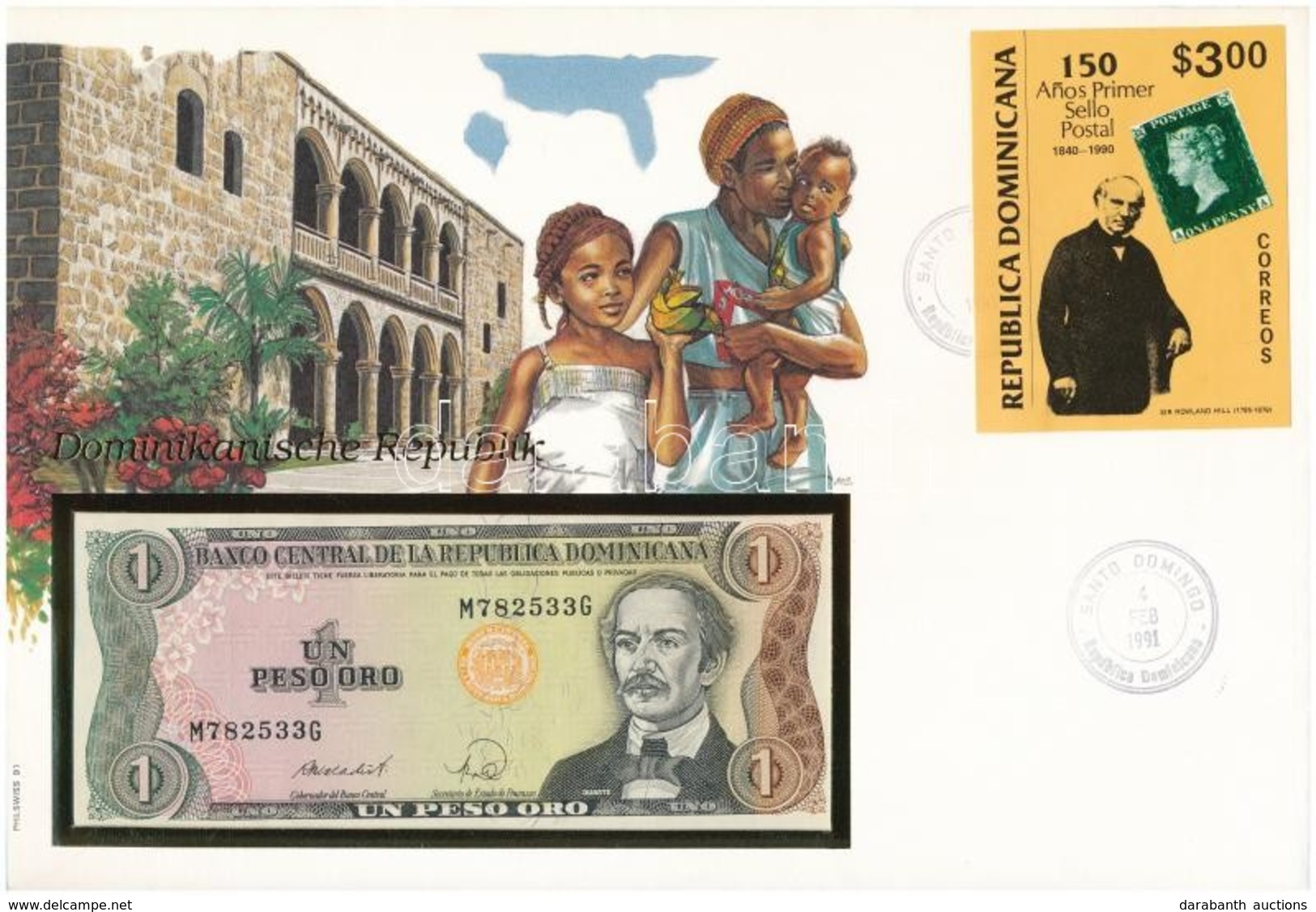 Dominikai Köztársaság 1988. 1P Felbélyegzett Borítékban, Bélyegzéssel T:I 	 Dominican Republic 1988. 1 Peso In Envelope  - Sin Clasificación