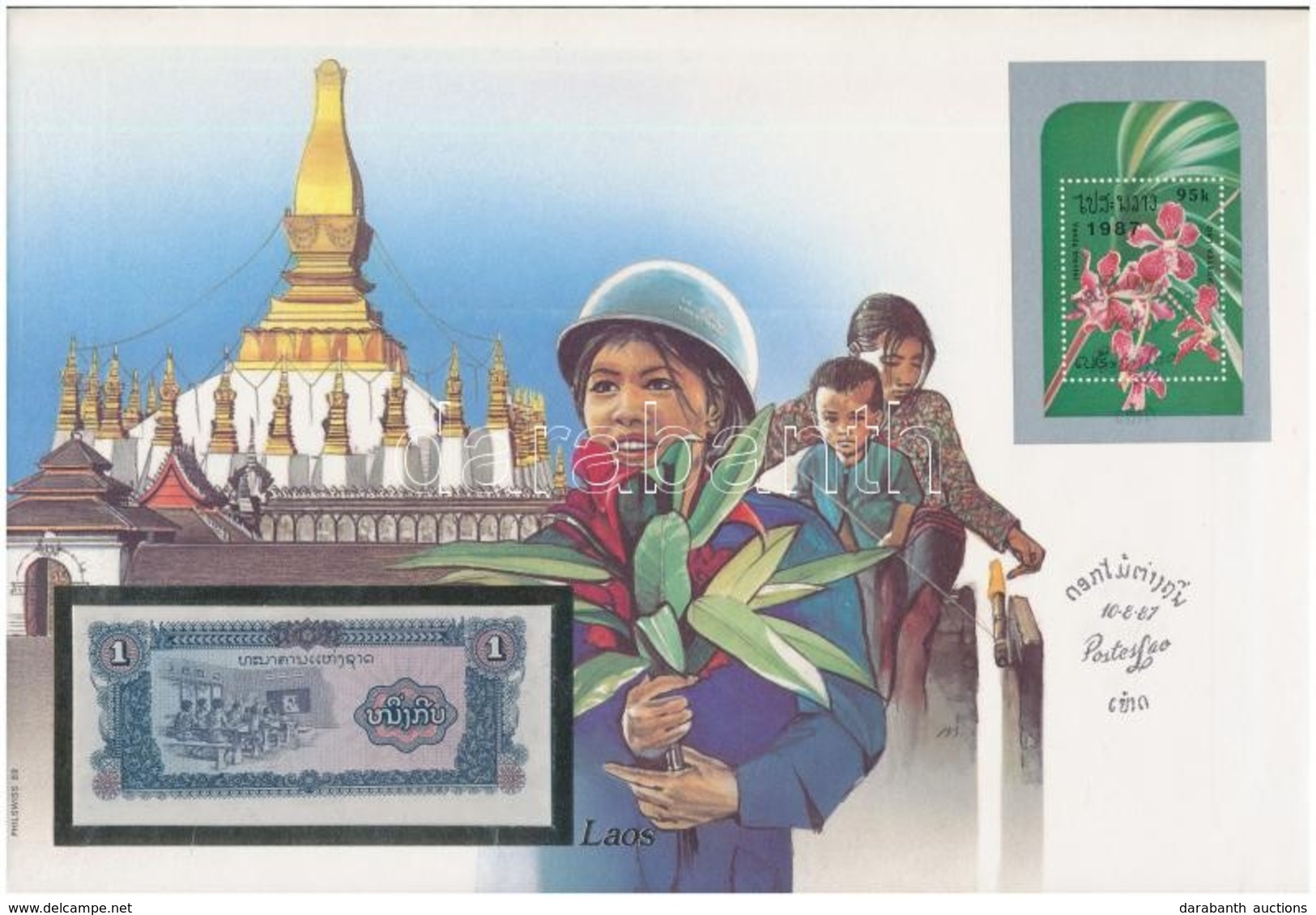 Laosz 1979. 1K Felbélyegzett Borítékban, Bélyegzéssel T:I  Lao 1979. 1 Kip In Envelope With Stamp And Cancellation C:UNC - Ohne Zuordnung