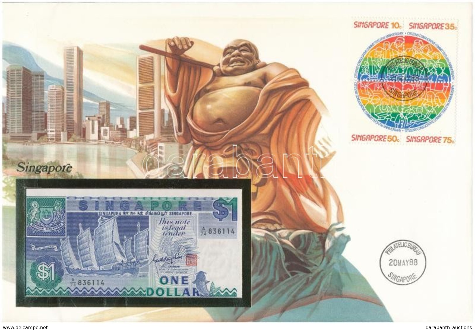 Szingapúr 1987. 1$ Felbélyegzett Borítékban, Bélyegzéssel T:I  Singapore 1987. 1 Dollar In Envelope With Stamp And Cance - Ohne Zuordnung